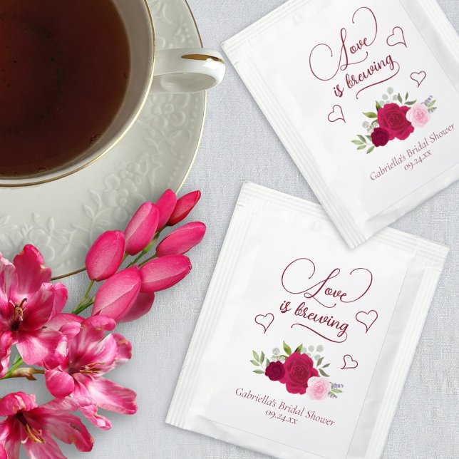 Love is Brewing Magenta & Pink Roses Bridal Shower Tea Bag Drink Mix (Creator Uploaded)