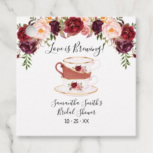 Love is brewing marsala tea bridal shower favor tags