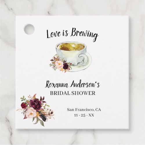 Love is Brewing MarsalaFlowers Tea Bridal Shower   Favor Tags