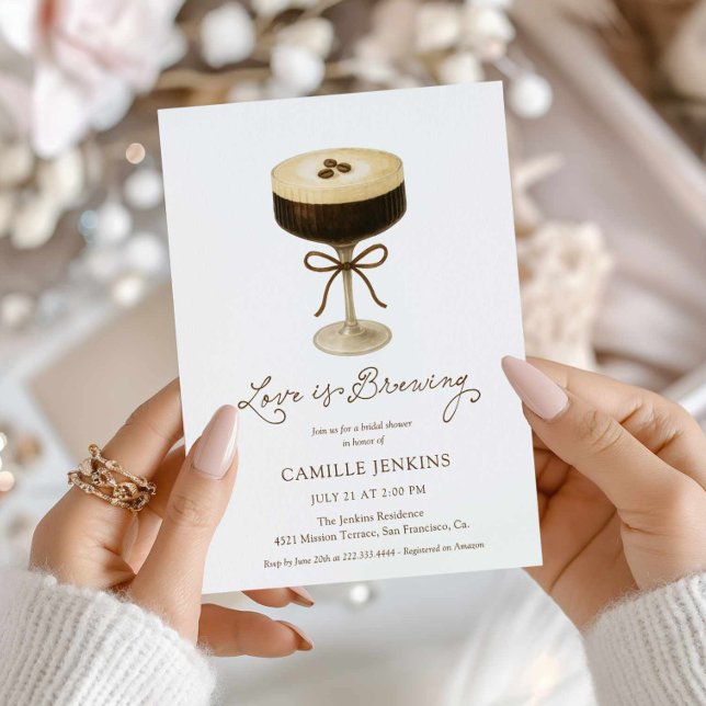 Love is Brewing Martini Bridal Shower Invitation (Love is Brewing Coffee Martini Bridal Shower Invite)