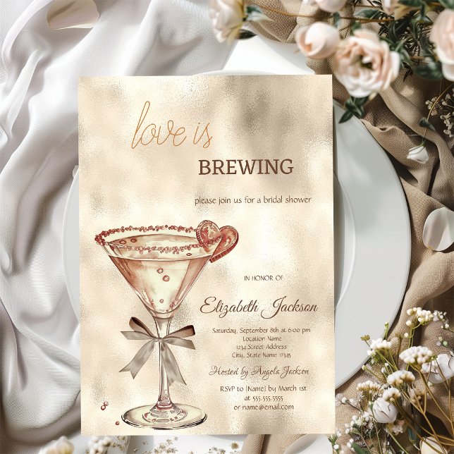 Love is Brewing Martini Heart Glitter Drips  Invitation (Creator Uploaded)