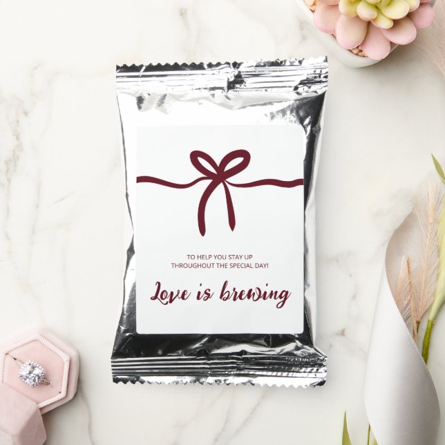 Love is Brewing Minimal Burgundy Bow Chic Coffee Drink Mix (Wedding)