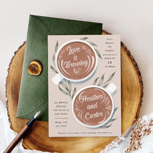 Love is Brewing Mocha Latte Coffee Couples Shower Invitation