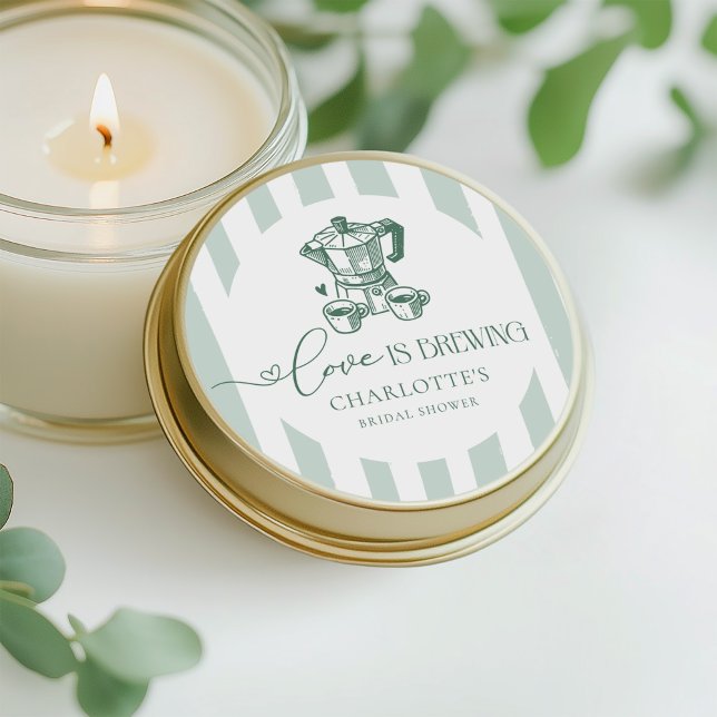 Love is Brewing Modern Coffee Bridal Shower Classic Round Sticker (Creator Uploaded)