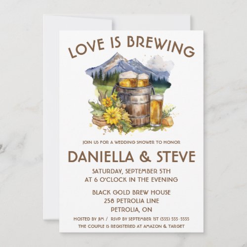 Love is Brewing Mountain Beer Themed Bridal Shower Invitation