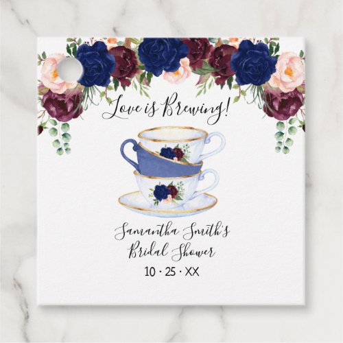 Love is brewing navy tea bridal shower favor tags