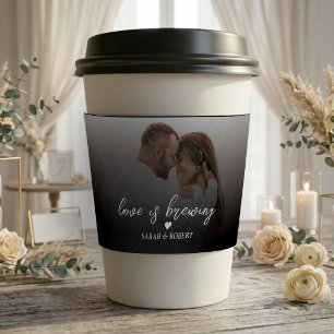 Love is Brewing Ombre Black Photo Wedding Coffee Cup Sleeve