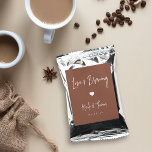 Love Is Brewing Personalized Wedding or Engagement Coffee Drink Mix<br><div class="desc">A perfect party favor for your rehearsal dinner,  engagement party,  or wedding,  coffee packets feature white handwritten lettering on an earth tone terracotta rust background with a small heart illustration in the center. "Love is Brewing" appears at the top,  with your event name and date beneath.</div>