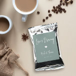 Love Is Brewing Personalized Wedding or Engagement Coffee Drink Mix<br><div class="desc">A perfect party favor for your rehearsal dinner,  engagement party,  or wedding,  coffee packets feature white handwritten lettering on a dusty sage eucalyptus green background with a small heart illustration in the center. "Love is Brewing" appears at the top,  with your event name and date beneath.</div>