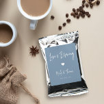 Love Is Brewing Personalized Wedding or Engagement Coffee Drink Mix<br><div class="desc">A perfect party favor for your rehearsal dinner,  engagement party,  or wedding,  coffee packets feature white handwritten lettering on a dusty blue background with a small heart illustration in the center. "Love is Brewing" appears at the top,  with your event name and date beneath.</div>
