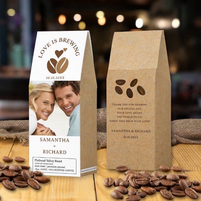 Love Is Brewing Photo Rustic Kraft Wedding Favor Roasted Coffee (Creator Uploaded)