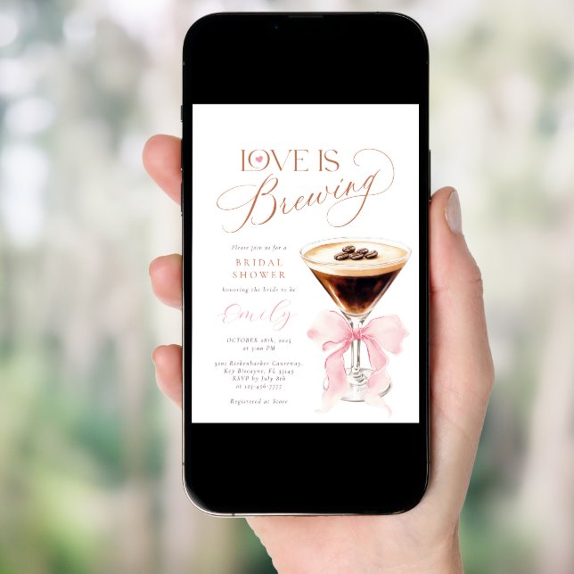 Love is Brewing Pink Bow Bridal Shower  Invitation (Front Digital)