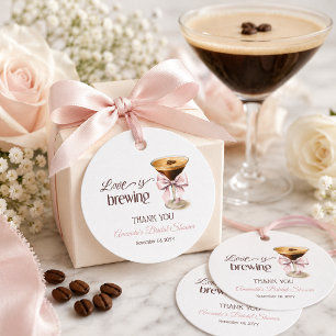 Love is Brewing Pink Bow Coffee Bridal Shower Favor Tags