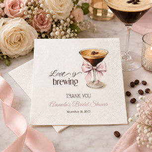 Love is Brewing Pink Bow Coffee Bridal Shower Napkins