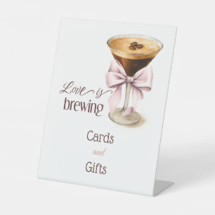 Love is Brewing Pink Bow Coffee Bridal Shower Pedestal Sign