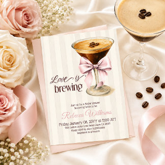 Love is Brewing Pink Espresso Coffee Bridal Shower Invitation