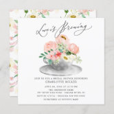 Love is brewing tea bridal shower pink invitation