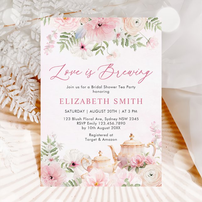 Love is Brewing Pink Floral Tea Bridal Shower Invitation (Creator Uploaded)