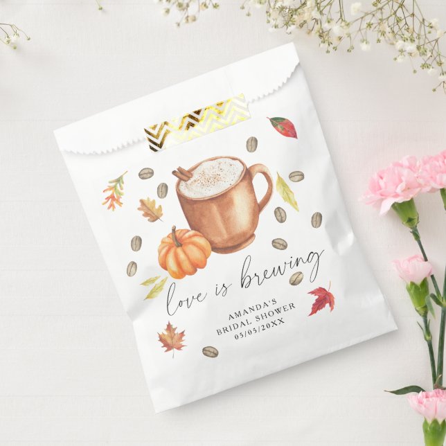 Love is brewing Pumpkin Coffee Bridal shower Favor Bag (Sealed)