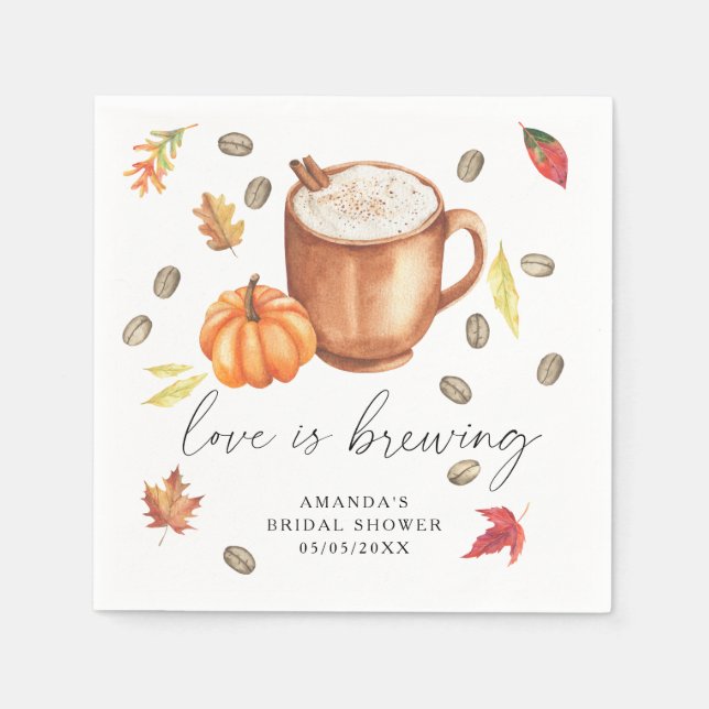 Love is brewing Pumpkin Coffee Bridal shower Napkins (Front)