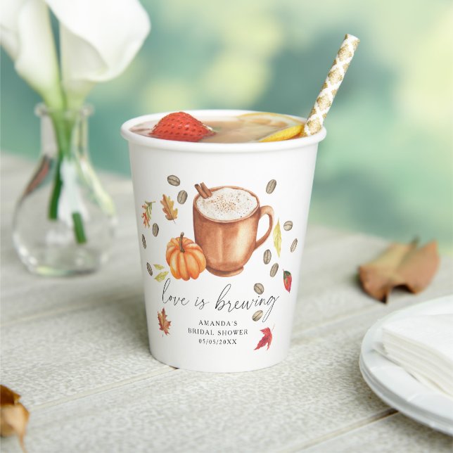 Love is brewing Pumpkin Coffee Bridal shower Paper Cups (Insitu)