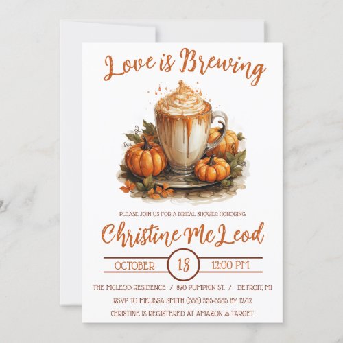 Love is Brewing Pumpkin Spice Latte Bridal Shower Invitation