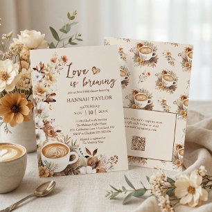 Love is Brewing QR Code Coffee Bridal Shower Invitation