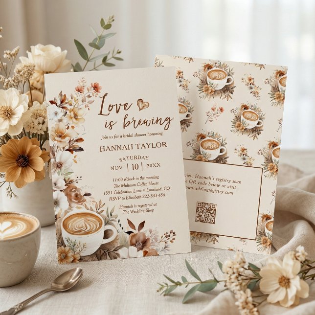 Love is Brewing QR Code Coffee Bridal Shower Invitation (Creator Uploaded)