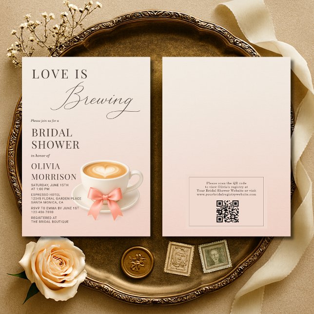 Love is Brewing QR Code Coffee Bridal Shower Invitation (Creator Uploaded)