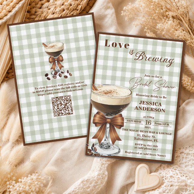 Love is Brewing QR Code Espresso Bridal Shower Invitation (Creator Uploaded)