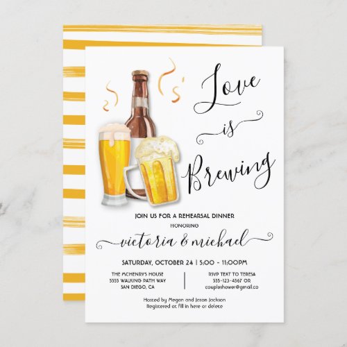 Love is brewing Rehearsal Dinner Beer Invitation