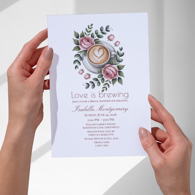 Love Is Brewing Romantic Latte Bridal Shower Invitation (Creator Uploaded)