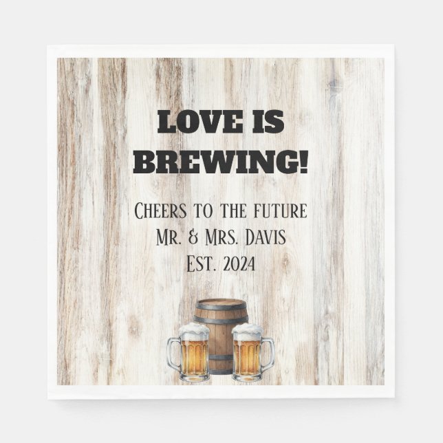 Love is Brewing Rustic Bridal Shower Napkins (Front)