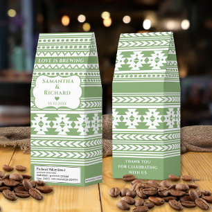 Love Is Brewing Sage Green Boho Fall Wedding Favor Roasted Coffee