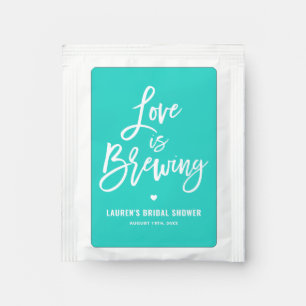 Love is Brewing Script Turquoise Bridal Shower Tea Bag Drink Mix