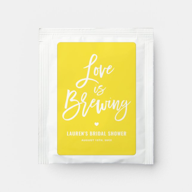 Love is Brewing Script Yellow Bridal Shower Tea Bag Drink Mix (Front)