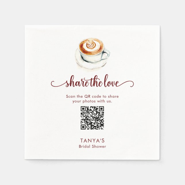 Love is Brewing Share the Love Photos QR Code Napkins (Front)