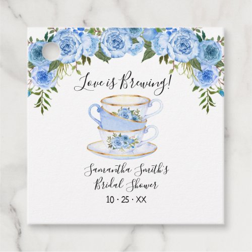 Love is brewing shower blue tea bridal shower favo favor tags