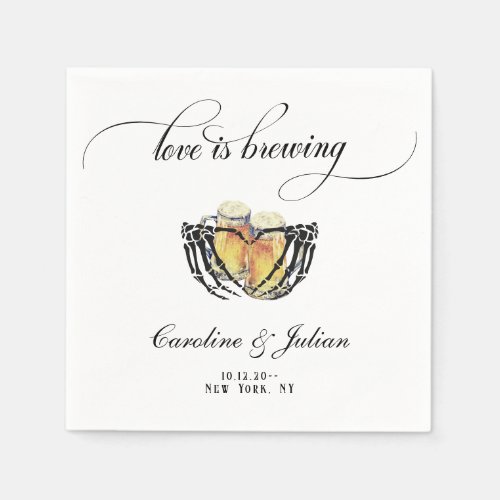 Love is Brewing Skeleton Hands Beer Couple Shower Napkins