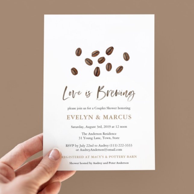 Love is Brewing Sophisticated Coffee Bridal Shower Invitation (Love Is Brewing Coffee Beans Couples Wedding Shower Party Invitation)