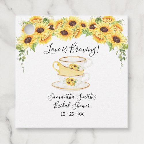 Love is brewing sunflowers tea bridal shower favor tags