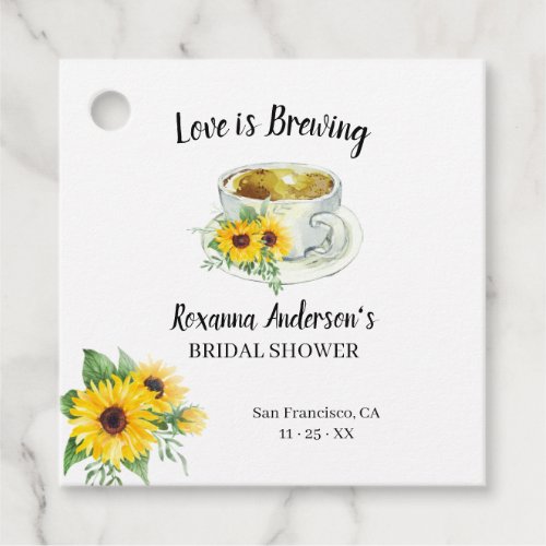 Love is Brewing Sunflowers Tea Bridal Shower Favor Tags