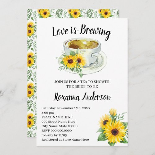 Love is Brewing Sunflowers Tea Bridal Shower Invitation