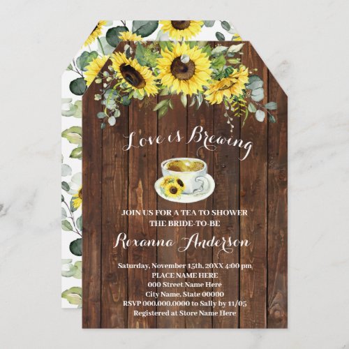 Love is Brewing Sunflowers Western Tea Shower Invitation