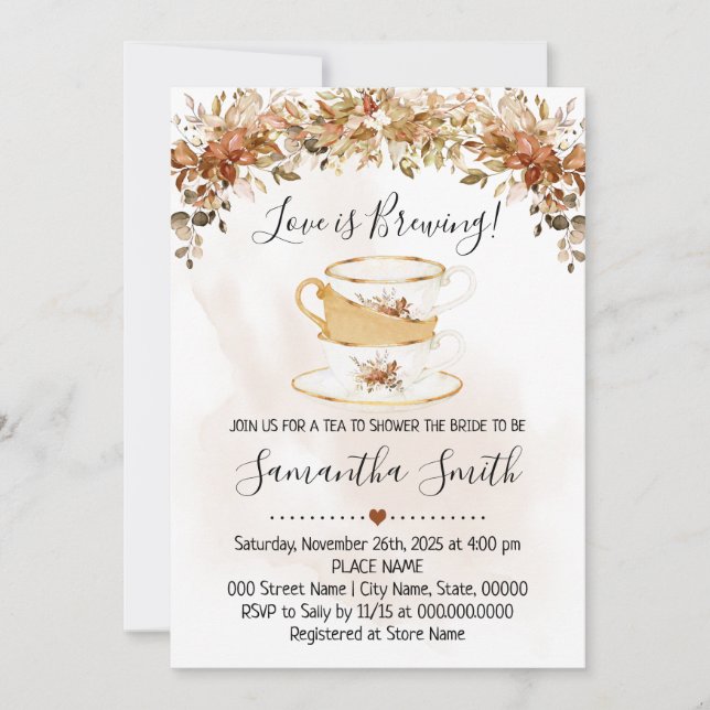 Love is Brewing Tea Bridal Shower Fall Invitation (Front)