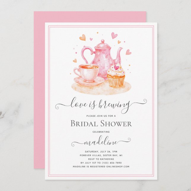 Love is Brewing Tea Bridal Shower Invitation (Front/Back)