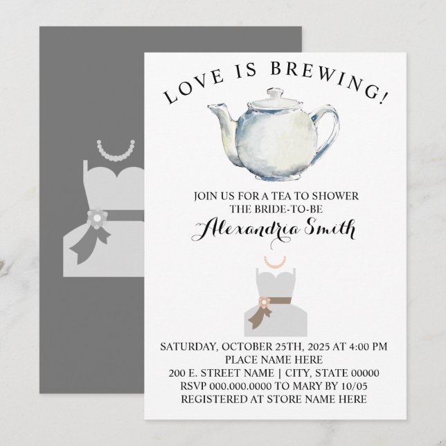 Love is Brewing Tea Bridal Shower  Invitation (Front/Back)