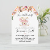 Love is brewing tea bridal shower pink invitation (Standing Front)