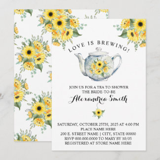 Love is Brewing Tea Bridal Shower Sunflowers Invitation