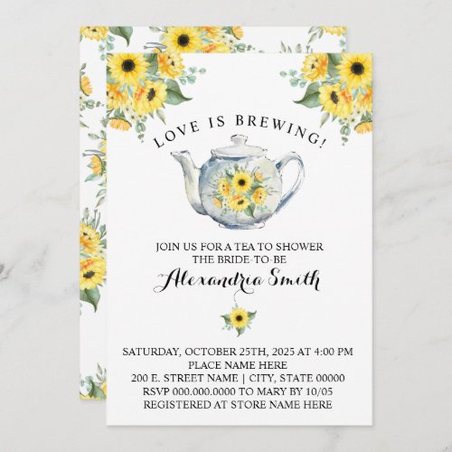Love is Brewing Tea Bridal Shower Sunflowers Invitation